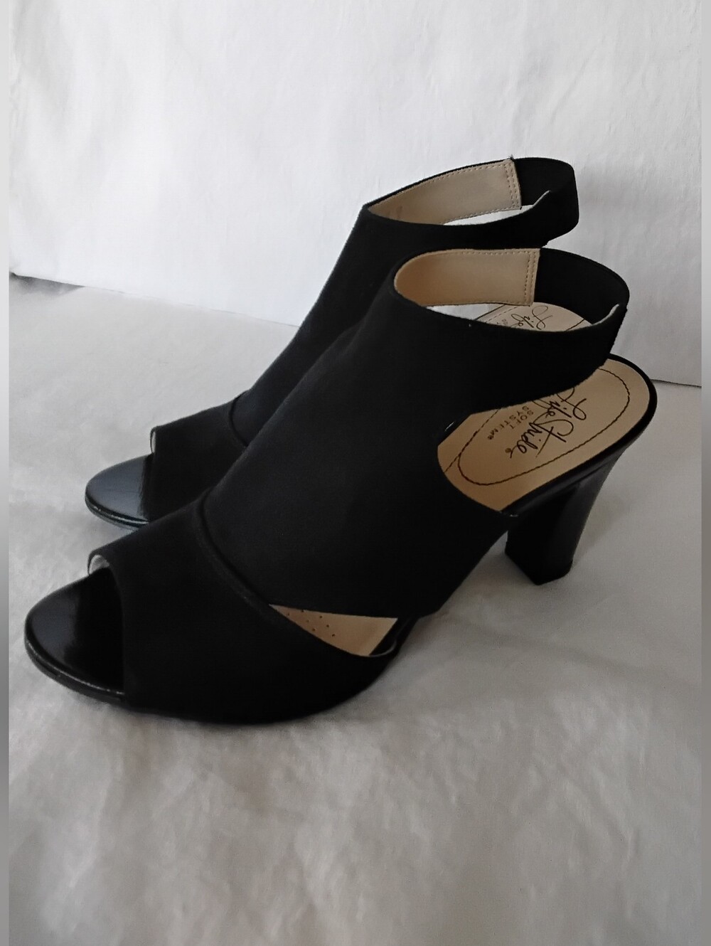 Life Stride Black Faux Leather Mod Open-Toe Slingback Heeled Scandals